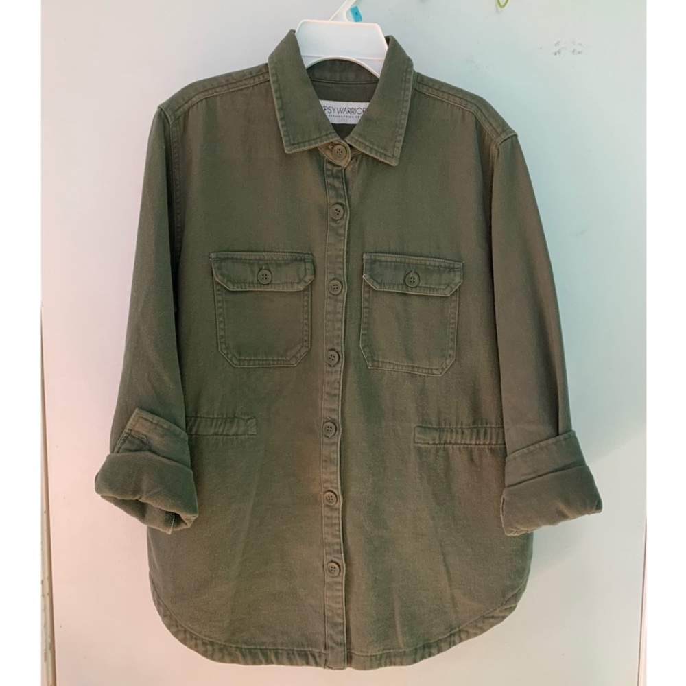 Gypsy Warrior Cotton Olive Utility Shirt Jacket - Picture 3 of 6